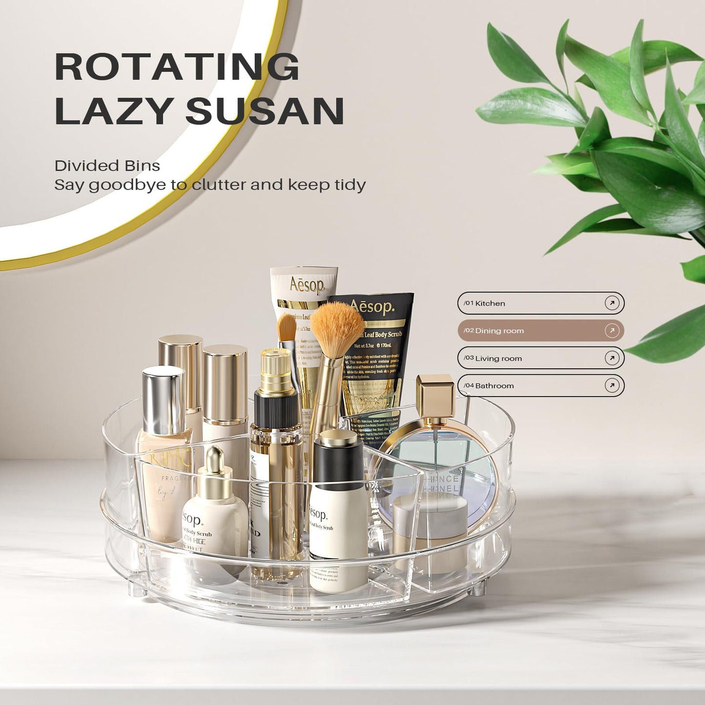 Slow Slog Lazy Susan Organizer, 9 inch Rotating Storage Organizer with 4 Removable-Bins,Turntable Organizer for Fridge, Kitchen, Vanity, Cabinet