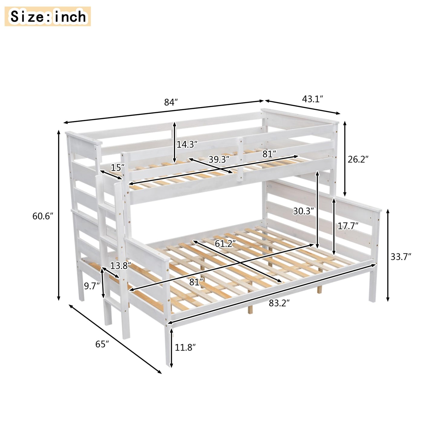 Acosure Solid Wood Twin XL Over Queen Bunk Bed with Ladder and Slat Support,Bedroom Detachable Bed Frame w/Easy Assembly & No Box Spring Required,for Kid Adult Boy Girl Teen,White