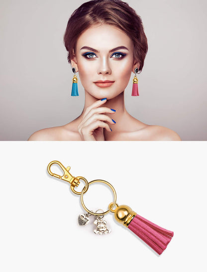 Anezus 100Pcs Craft Tassel Set - 50 Tassels, 25 Lobster Clasp Keychains, 25 Rings for Acrylic Keychains, Gold
