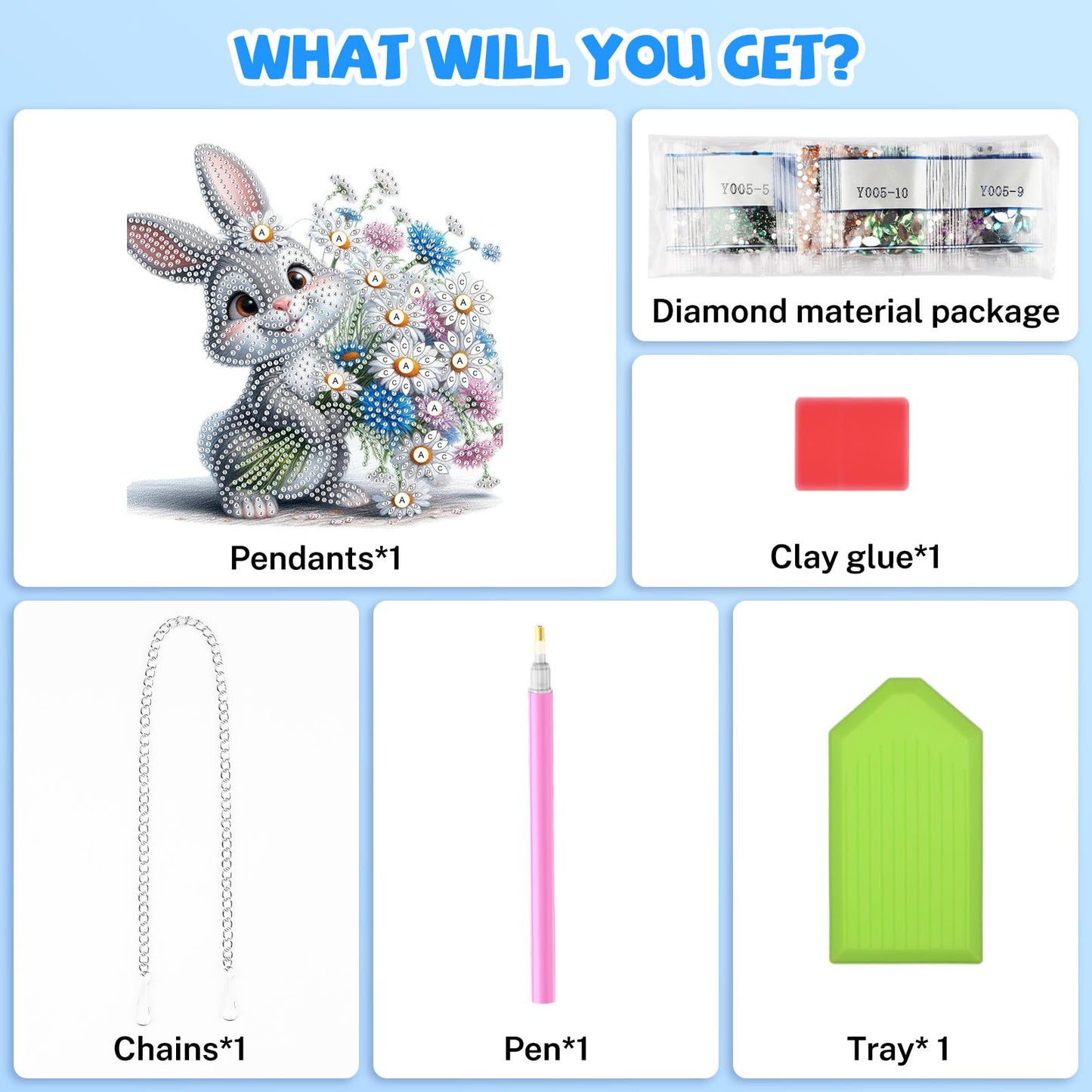 Bowetile Rabbit Diamond Art Hanging Kits for Adults, Diamond Art Suncatchers Bunny, 5D Special Shape Diamond Painting Flowers Pendant Window Ornament Easter Gifts for Home Wall Decor