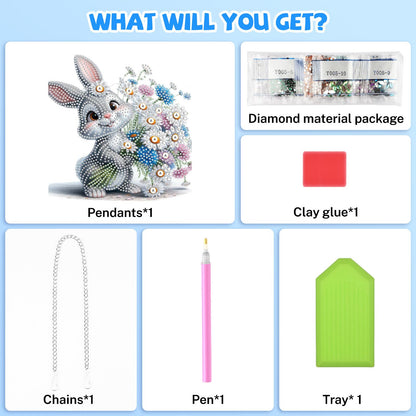 Bowetile Rabbit Diamond Art Hanging Kits for Adults, Diamond Art Suncatchers Bunny, 5D Special Shape Diamond Painting Flowers Pendant Window Ornament Easter Gifts for Home Wall Decor