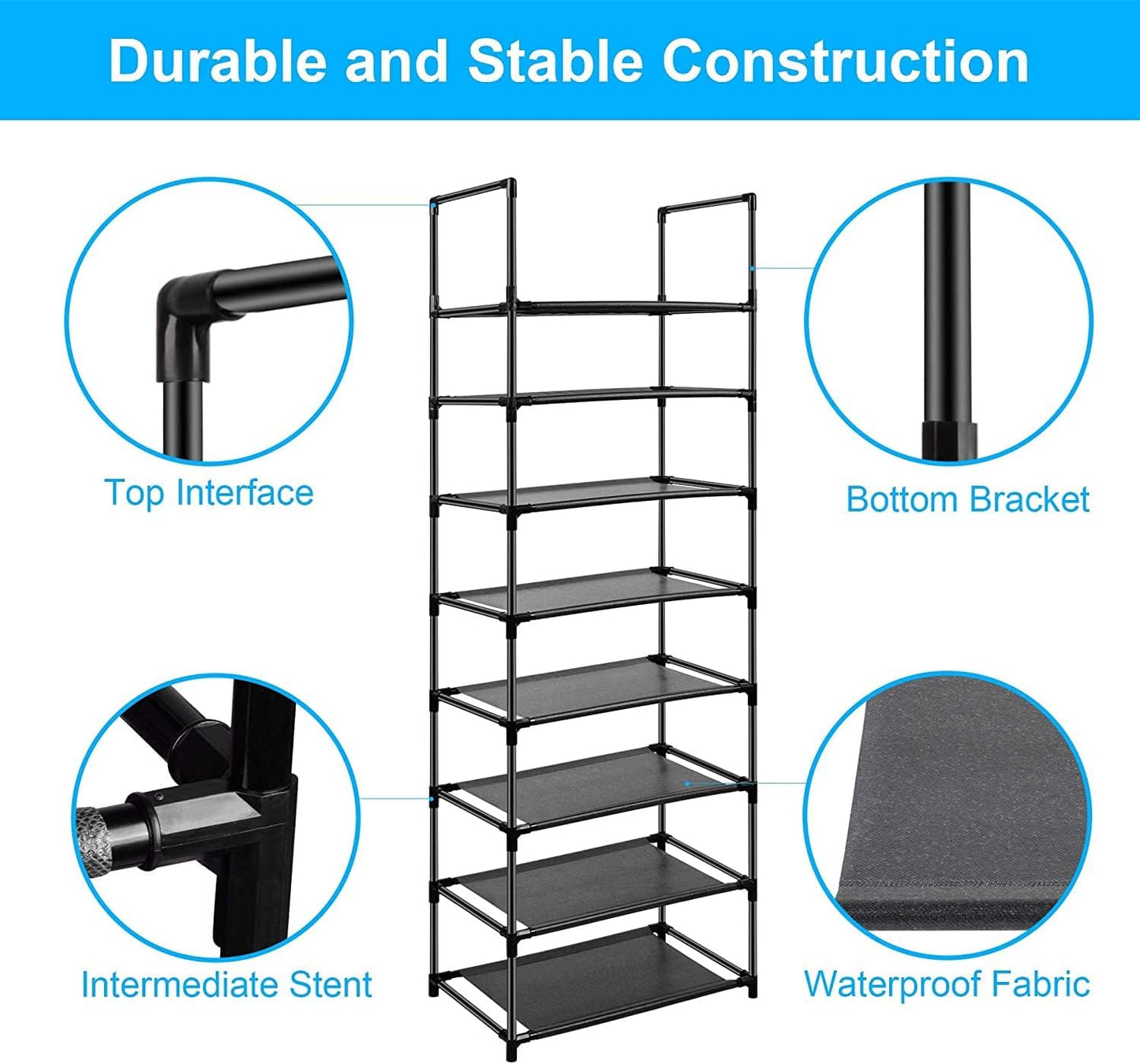 Easyhouse 10 Closet, 18-22 Tier Metal Shoe Rack for Entryway, Bedroom, Narrow Tall Shelf Organizer for Space Saving