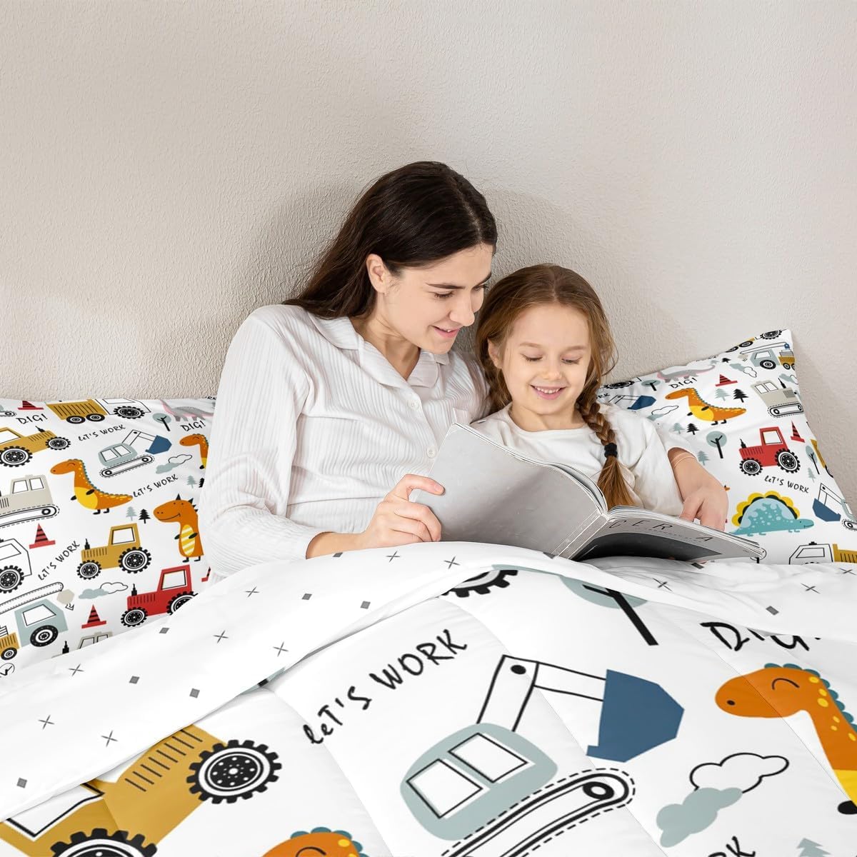 Set Set Set Set Set Feelyou Construction Comforter Kids Cartoon Dinosaur Comforter Cover for Boys Equipment Trucks