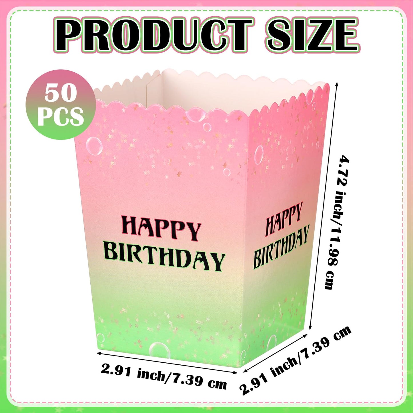 Zhehao 50 Pcs Pink and Green Popcorn Boxes Witch Popcorn Cup Paper Holder Pink and Green Party Favor for Happy Birthday Party Favor Halloween Supplies Decorations