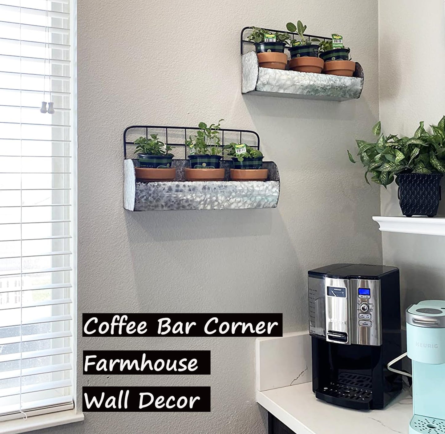 ShabbyDecor Galvanized Metal Farmhouse Wall Storage Holder Rustic Tin Shelves for Kitchen Laundry Room Bathroom Metal Hanging Wire Basket Set of 2