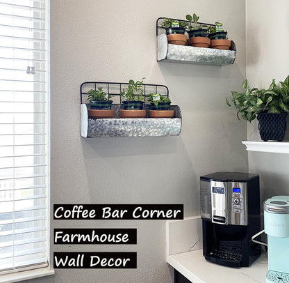 ShabbyDecor Galvanized Metal Farmhouse Wall Storage Holder Rustic Tin Shelves for Kitchen Laundry Room Bathroom Metal Hanging Wire Basket Set of 2
