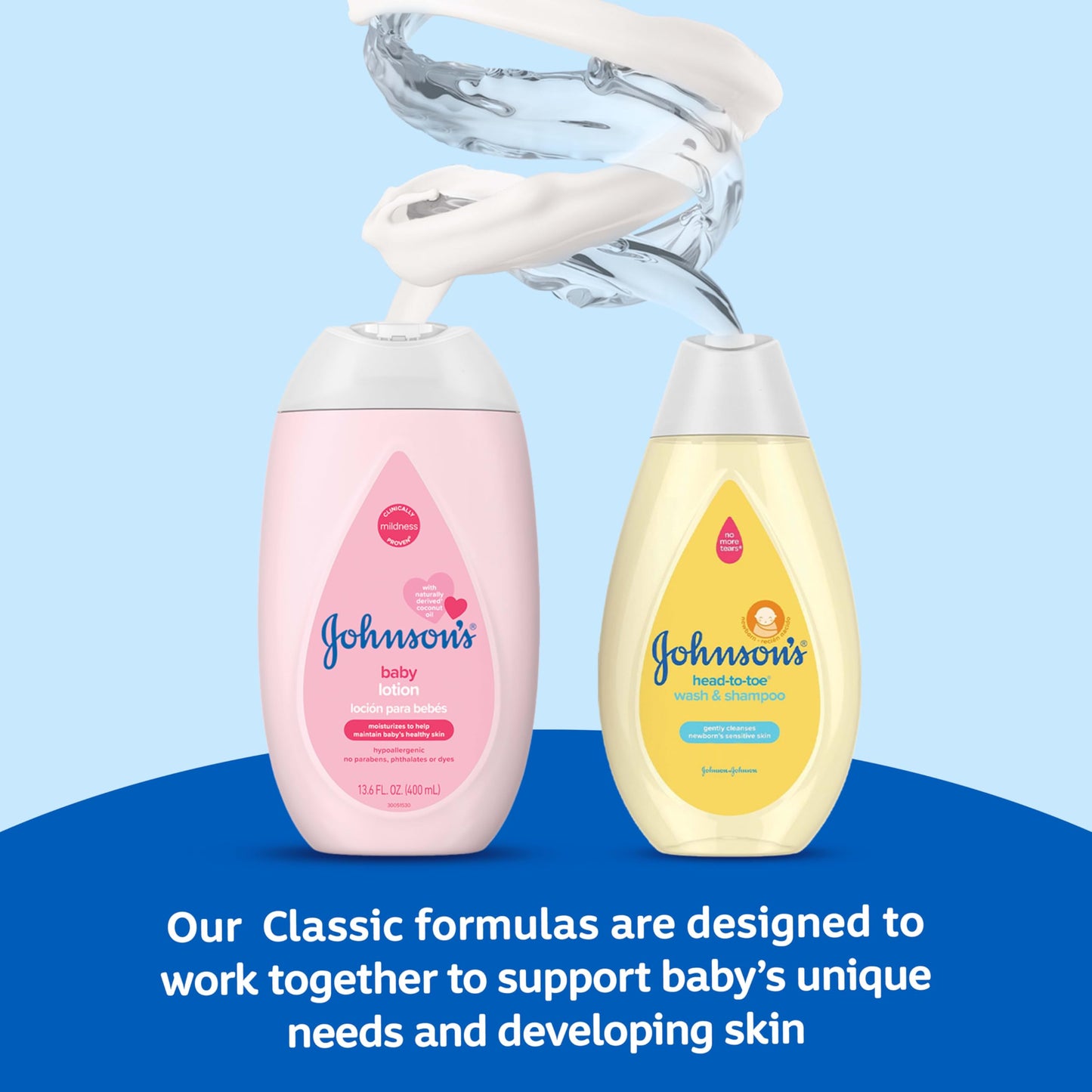 Johnson's First Touch Baby Gift Set, Baby Bath, Skin & Hair Essential Products, Kit for New Parents with Wash & Shampoo, Lotion, & Diaper Rash Cream, Hypoallergenic & Paraben-Free, 4 items