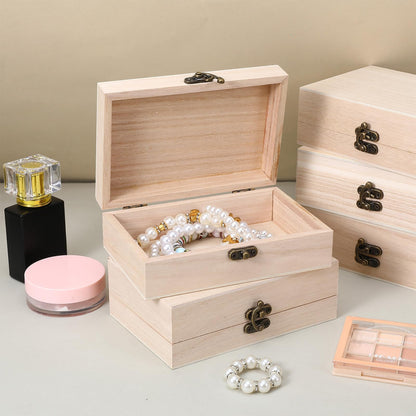 8 Pack Unfinished Wooden Boxes for Crafts, 6 x 4 x 2 Inch Small Wood Box with Hinged Lid, Small Keepsake Box Treasure Chest Wooden Jewelry Box for Jewelry DIY Crafts Storage