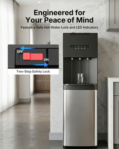 EUHOMY Bottom Loading Water Cooler Dispenser for 5 Gallon Bottle, Hot/Cold/Warm Water Dispenser with Child Safety Lock, LED Display Light, Ideal for Home, Office & Apartment, Black