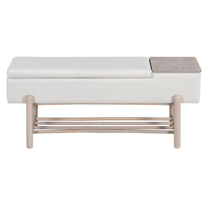GDFStudio 47.2" Modern Upholstered Shoe Storage Bench with Hidden Compartment and Shoe Rack, Wood Entryway Shoe Organizer Cabinet with Cushion for Bedroom Living Room Hallway, Natural