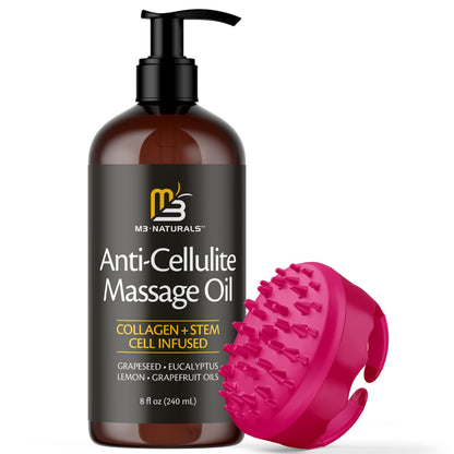 M3 Naturals Firming Body Massage Oil with Collagen & Stem Cell – Helps Smooth The Appearance of Cellulite & Improve Skin Texture – Refreshing Aromatherapy Body Oil for Legs & Full Body – 16 Fl Oz