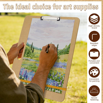 2PCS Wooden Sketching Boards, 13×17in Portable Art Painting Clipboards with Stainless Steel Clips and Elastic Straps, Drawing Supplies for Outdoor Sketching and Studio Use