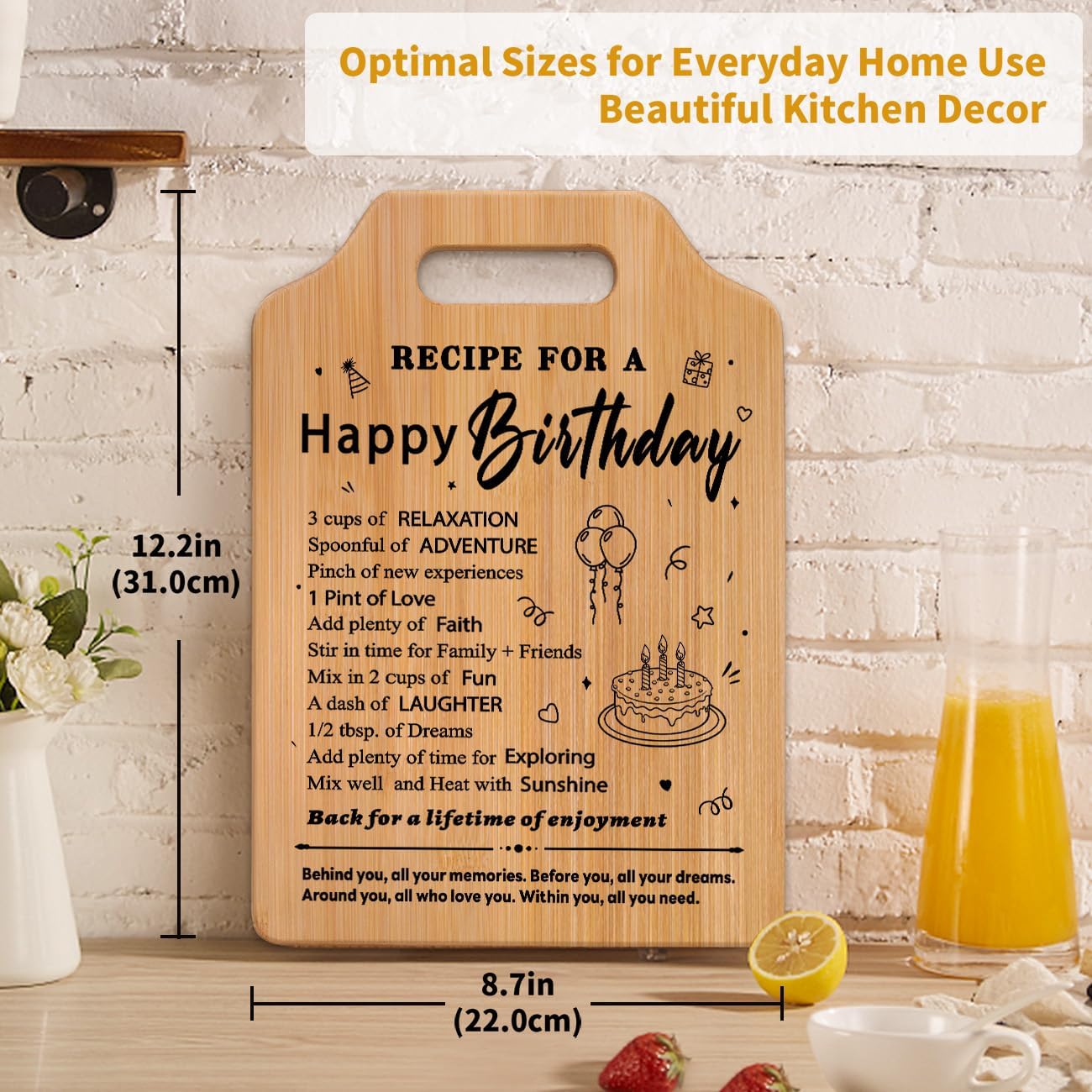 Birthday Gifts for Women: Unique Recipe for A Happy Birthday Cutting Board for Her Mom Sister Wife Friend