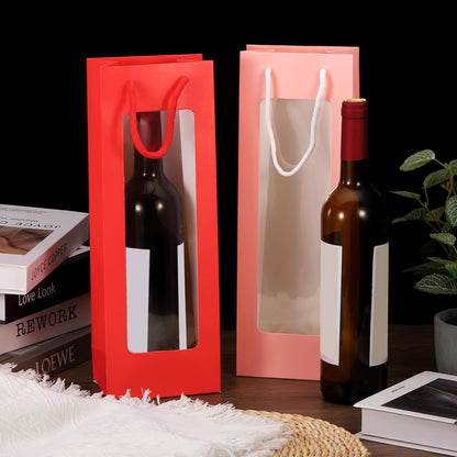 uxcell Wine Bags - 20pcs 4.92"x3.35"x14.2" Paper Tote Bags with Rope Handles, Clear Window for Party Supplies, Gold