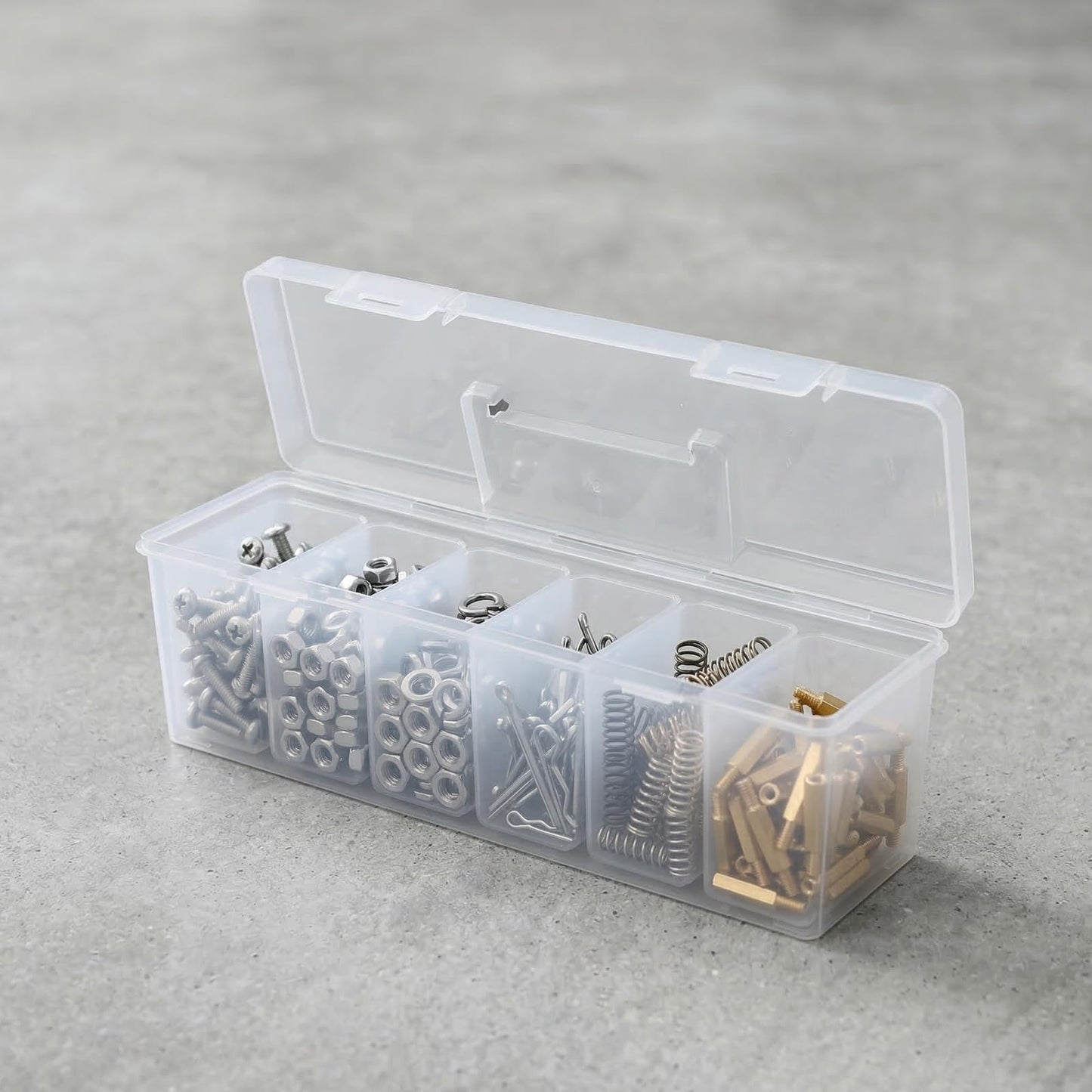 Mowhut Tool Box Organizer, Clear Plastic Small Tool Box With 6 Removable Bins, Portable Hardware Storage Case for Garage Repairs, Screw Sorting, Craft Supplies With Carry Handle