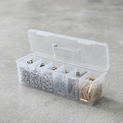 Mowhut Tool Box Organizer, Clear Plastic Small Tool Box With 6 Removable Bins, Portable Hardware Storage Case for Garage Repairs, Screw Sorting, Craft Supplies With Carry Handle