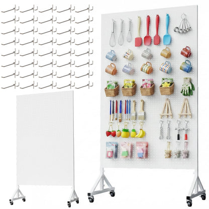 Giklux Metal Pegboard Display Stand 3.5 x 5.5 Feet, Adjustable Height with 40 Peg Board Hooks and Wheels, Pegboard Display Rack, Craft Display Rack, Retail Display Rack, Garage Peg Board