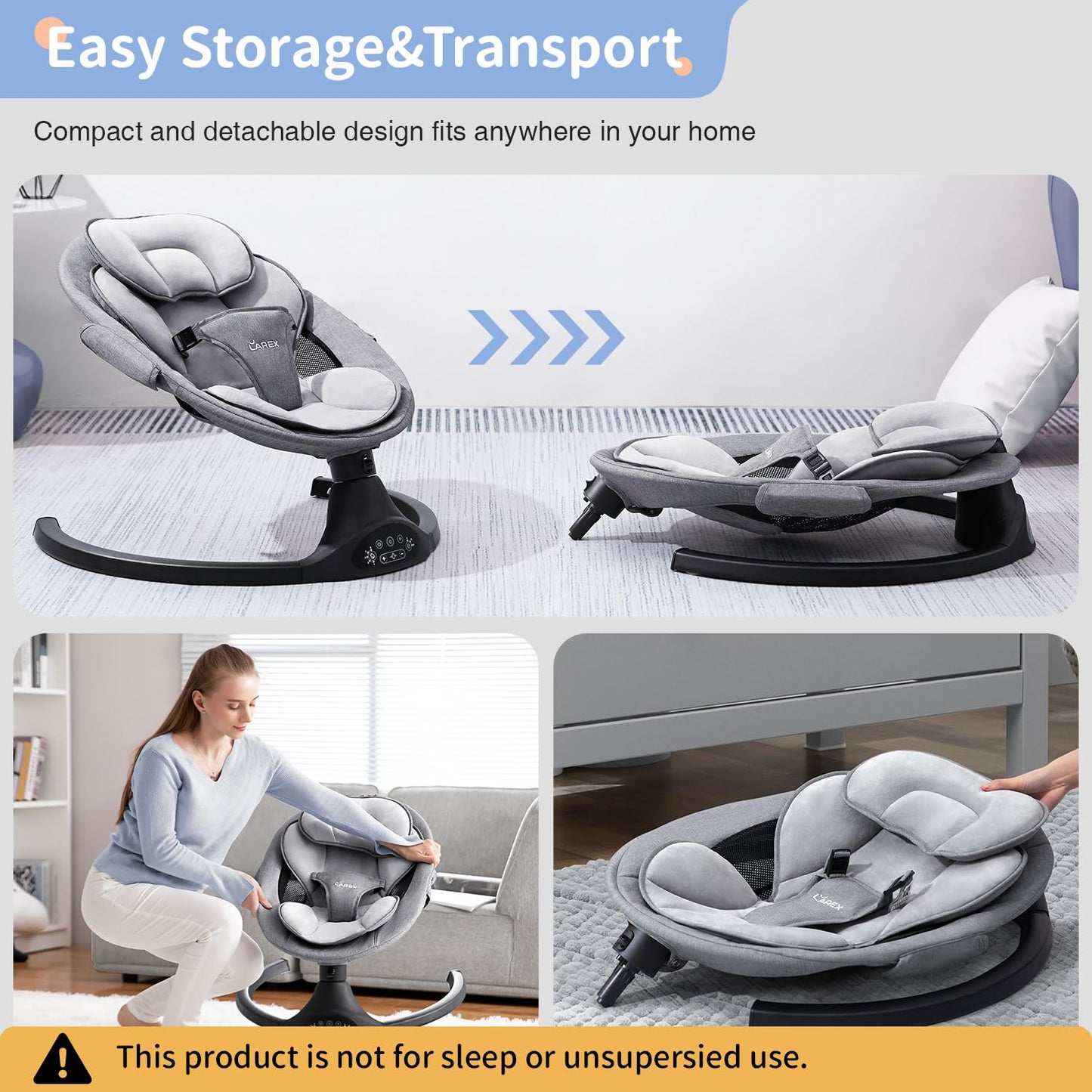 LAREX Baby Swing Infant Swing Electric Toddler Baby Rocker Portable for Newborn Boy Girl, 5 Sway Speeds with Remote Control, 10 Preset Melodies and Bluetooth, 0-6 Months Max 20 Lbs (Black)