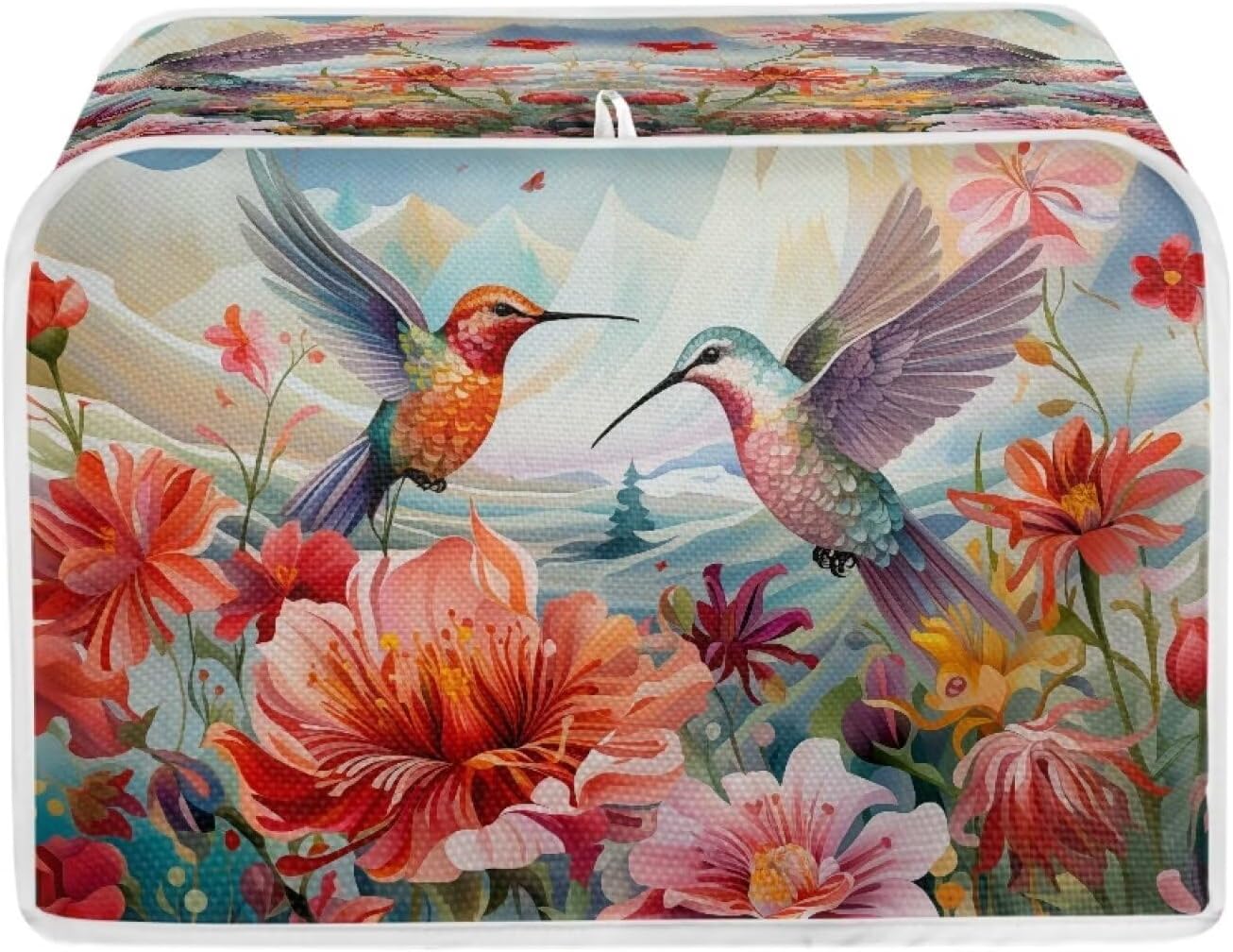 Hummingbird Flower Print Toaster Covers, 2 Slice Wide Slot, Dustproof Floral Protectors, Machine Washable Gift for Women