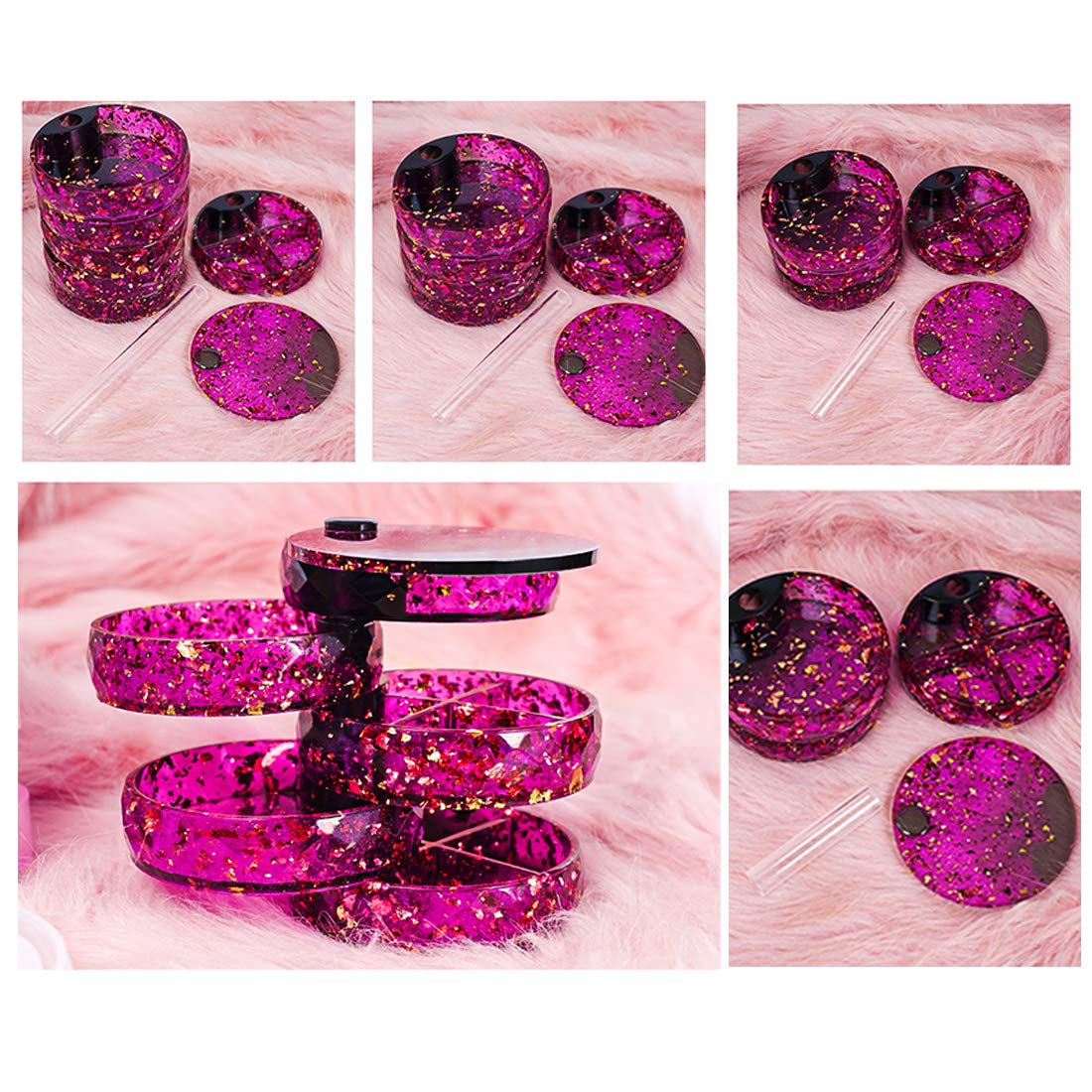 FineInno Rotating Resin Box Molds, Round Box Molds with Rotation Axis, Multi-Tiered Silicone Jewelry Box Molds for Resin Casting, DIY Jewelry Organizer Holder Storage