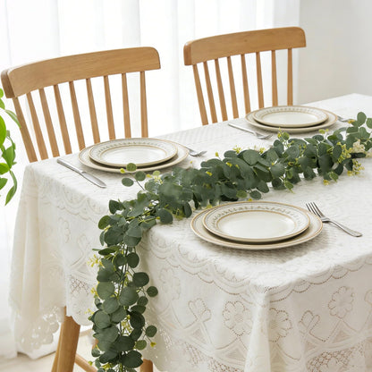YNHFIFI 4Pcs Eucalyptus Garland, 6FT Green Garland with Flowers, Artificial Faux Greenery Vines for Wedding Party Table Centerpieces Runner Room Home Mantle Decor