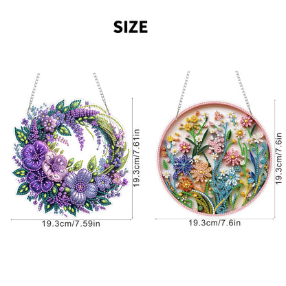 AIBOERL Diamond Art Hanging Kit for Adult,Special Shaped Rhinestone,Double Sided 5D DIY Acrylic Diamond Art Painting Window Pendants Home Garden Wall Hanging Kits Hanging Ornament (2 Pack Flower)