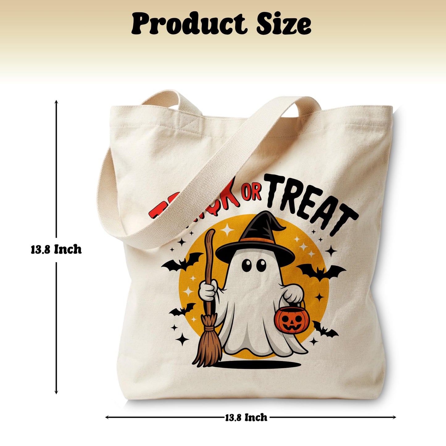 LRYBUD Funny Halloween Tote Bag Trick or Treat for Women Canvas Womens Work Tote Bag Gifts