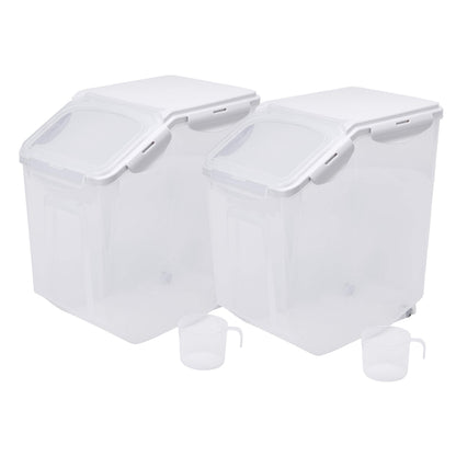 HANAMYA 15 Liter / 30 lbs Rice Storage Container with Measuring Cup, BPA free, For Rice | Grain | Pet Food | Flour, 2 counts, Clear