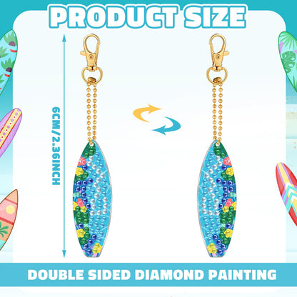 Huquary 30 Pcs Summer Diamond Art Keychains Surfboard Diamond Painting Keychain Kits for Aldults Double Sided 5d Rhinestones Beach Hawaiian Luau Party Hanging Ornaments for Beginners DIY Crafts