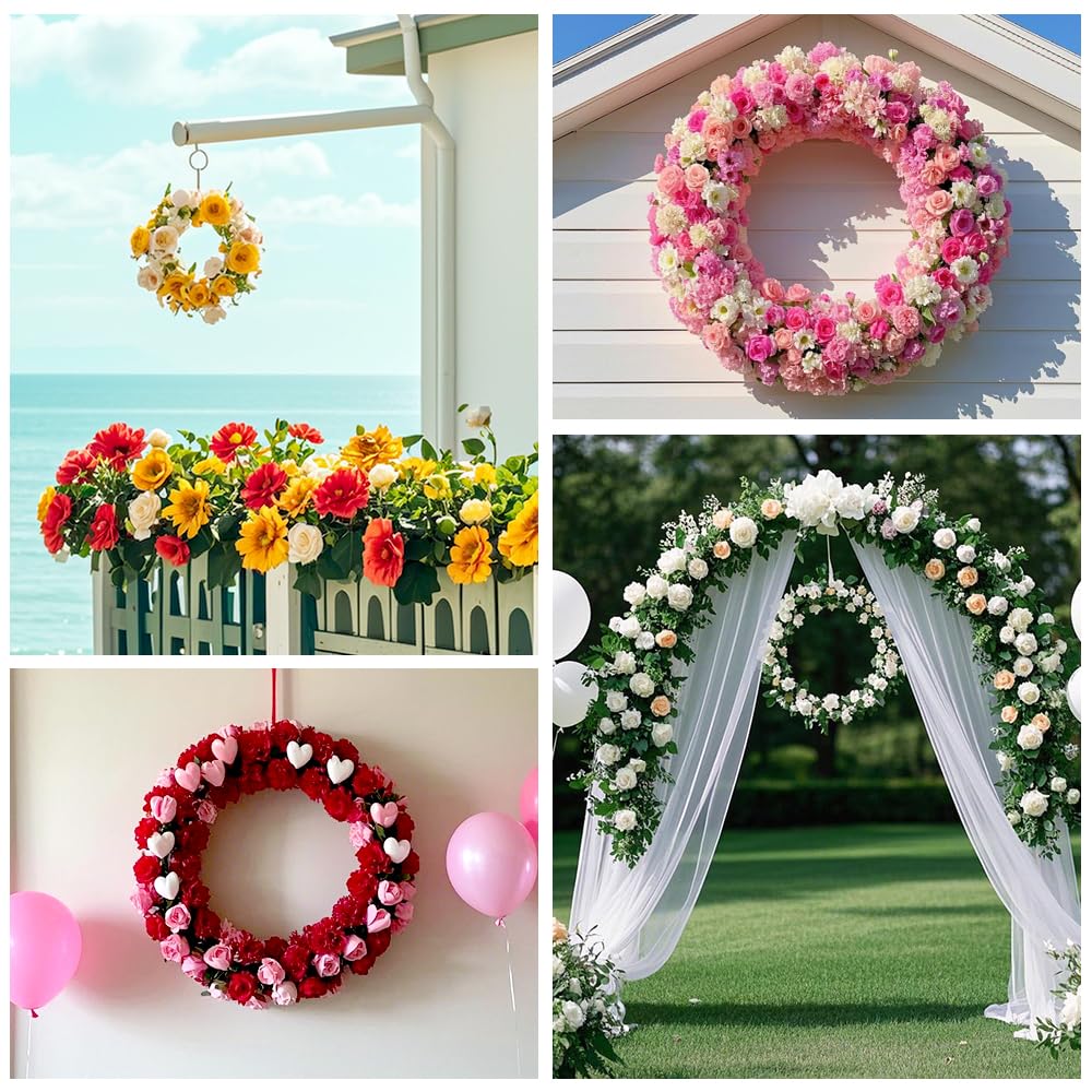 2 Pack Large Round Metal Wreath Form - 14 inch Dark Green Wreath Ring for Christmas Wreath Making Supplies, Door Decor