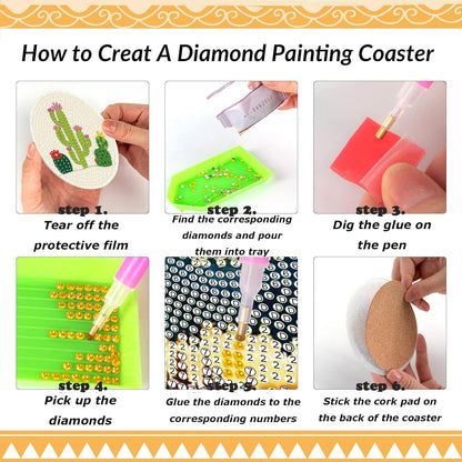 Clendo 8 Pcs Diamond Art Kits for Adults Coasters - DIY 5D Flowers Diamond Painting Coasters with Holder, Small Diamond Art Kits for Adult Art Craft Supplies