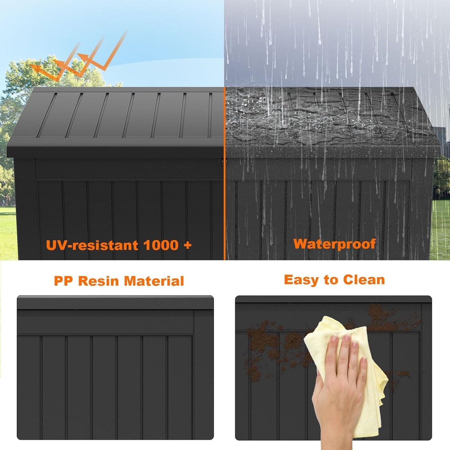PatioZen 230 Gallon Resin Deck Box, Lockable Patio Outdoor Storage Box for Furniture, Garden Tools and Tools Storage, Waterproof Outside Storage Boxes - Black