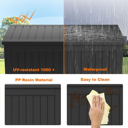 PatioZen 230 Gallon Resin Deck Box, Lockable Patio Outdoor Storage Box for Furniture, Garden Tools and Tools Storage, Waterproof Outside Storage Boxes - Black
