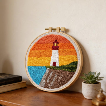 LACHLAND Punch Needle Kit Beginners, Landscape Stitching Kit for Adults&Teens DIY Embroidery Starter Craft with Yarn Needle Tool Easy Hobby Home Decor Gifts for Craft Lover (Lighthouse)