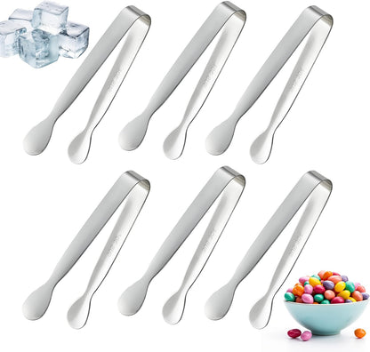 6PCS Mini Small Tiny Tongs - 4.25 Inch Stainless Steel Tongs for Serving Food, Durable Kitchen Metal Tongs for Ice,