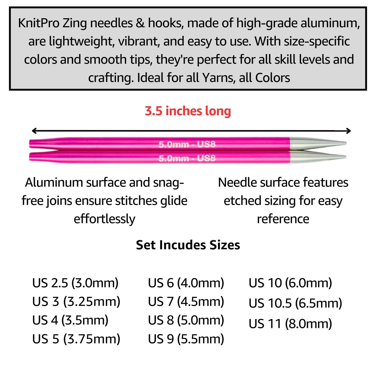 KnitPro Zing Regal Set 4 inch Circular Knitting Needles Size 2.5, 3, 4, 5, 6, 7, 8, 9, 10, 10.5, 11 Interchangeable, 5 Cables, Connectors & More, Fabric Case with Project Bag
