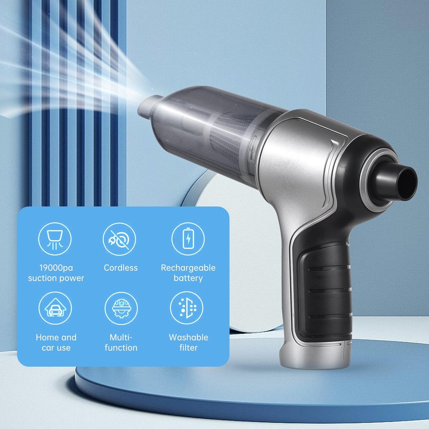 Handheld Car Vacuum Cleaner, 19000Pa Cordless Mini Air Duster & Hand Pump, 3 in 1 Portable Vacuum Cleaner for Car,
