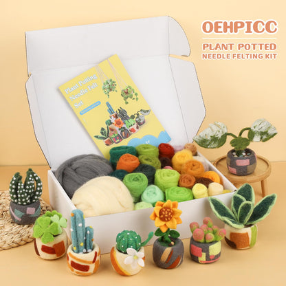 OEHPICC Needle Felting Kit - 10 Pack Plant Pot Needle Felting Starter Kit, Felting Kits with Basic Felt Tools, Clear Instructions for Beginner Adult Craft Kit, DIY Craft Plant Decor Present
