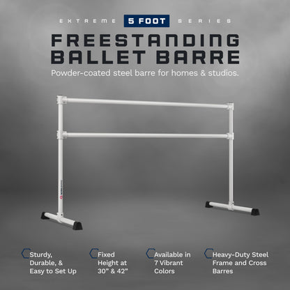 VITA Barre Portable Freestanding Double Ballet Barre, Extreme, 5 Ft Bars, Satin Silver, Steel | Fixed Height, Made in USA, Home or Gym Exercise Equipment for Kids & Adults | Dance, Fitness, Pilates