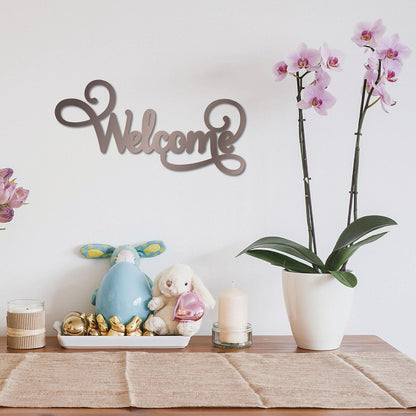 CREATCABIN Welcome Wood Cutout Sign Word Sculpture Wood Sign Unfinished Laser Cut Wooden Welcome Wall Art Decoration Hanging Rustic for Home Porch Wedding Party Classroom Farmhouse 6x12Inch