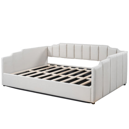 Merax Full Size Upholstered Daybed, Sofa Bed Frame with Underneath Storage, Space-Saving Corner Day Bed for Living Room Bedroom & Guest Room, No Box Spring Needed, Beige