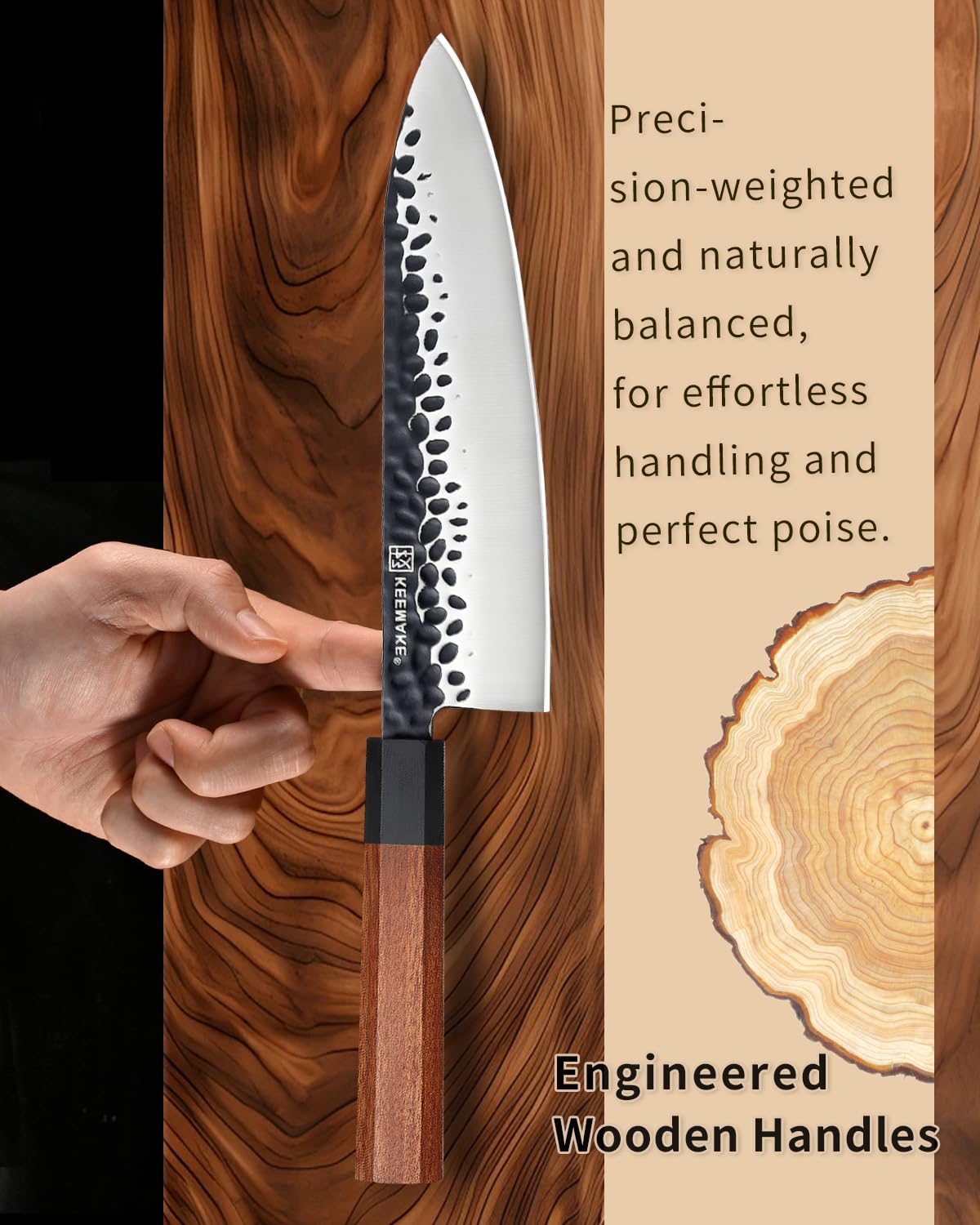 KEEMAKE 8 Inch Chef Knife, Japanese Hand Forged High Carbon Steel Kitchen Knives with Ergonomic Rosewood Handle, Ultra Sharp Durable Professional Gyuto Knife for Meat & Veggie Slicing