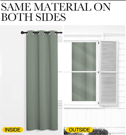 NICETOWN Greyish Green Blackout Curtains - 86" Long | Sound Reducing & Energy Efficient | 55" Wide, 2 Panels