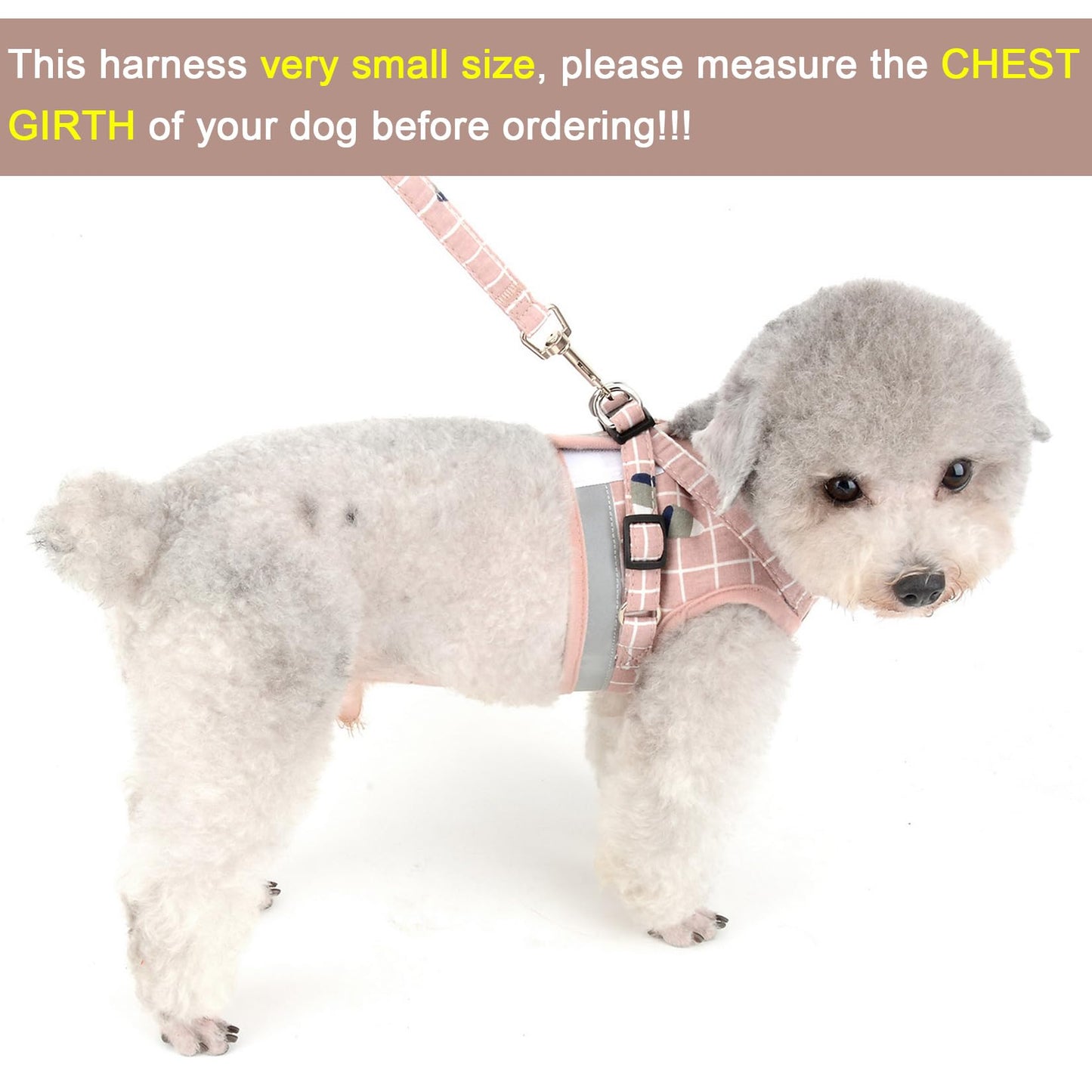 Zunea No Pull Small Dog Harness and Leash Set Adjustable Reflective Step-in Chihuahua Vest Harnesses Mesh Padded Plaid Escape Proof Walking Puppy Jacket for Boy Girl Pet Dogs Cats Pink L