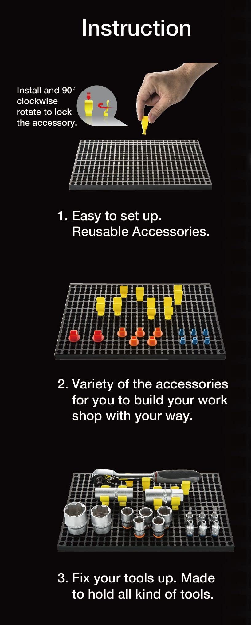 Free Zone 4-Piece Large Pegboard Set (Black)