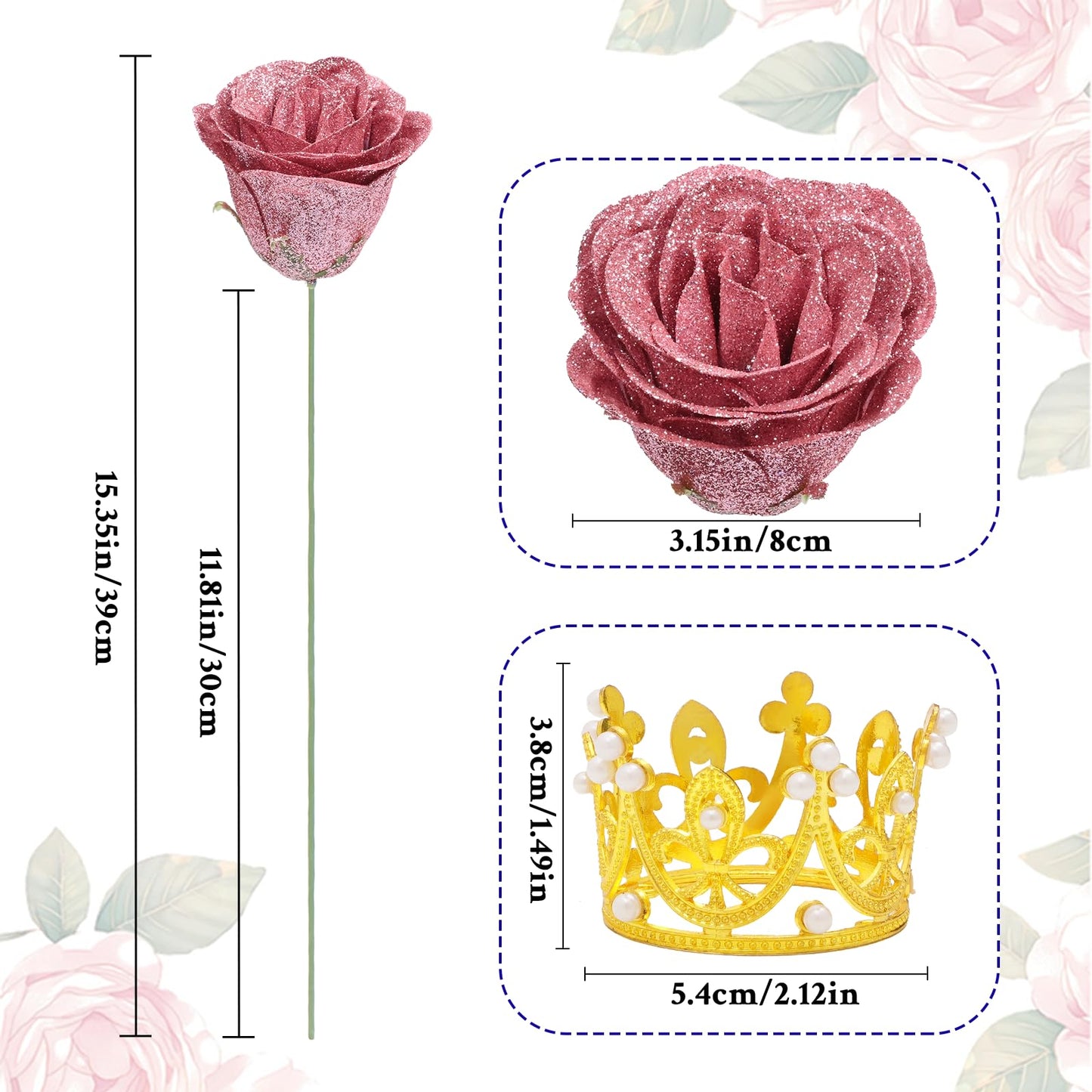 Waipfaru Rose Gold Glitter Roses Bouquet, DIY Flowers Bouquet, Birthday Gifts for Women Mom Grandma Wife Girlfriend, 36 Pcs Fake Rose for Valentines, Mothers Day, Anniversary, Graduation Gifts