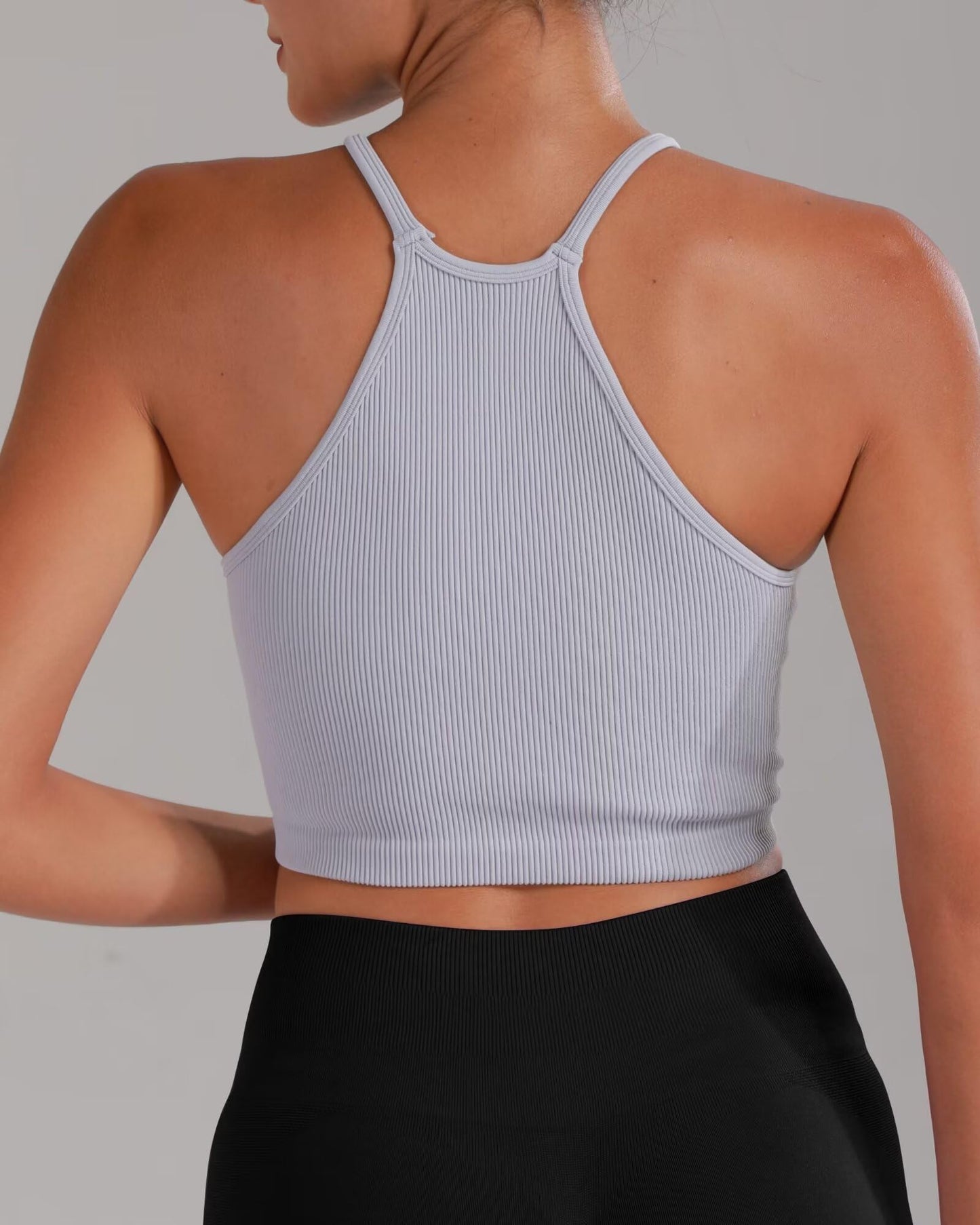 Sunzel Free to Be Tank, Ribbed Crop Tops for Women Summer Tank Tops Cute No pad Racerback Camisole Cropped Workout Gym Yoga Black Brown Grey(3pcs) M
