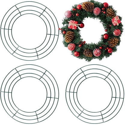 TIHOOD 3PCS 10” Wire Wreath Frames Green Christmas Metal Round Wreath Form Wire Frames for Floral Arrangements Craft DIY Thanksgiving Autumn Christmas Wreath Supplies