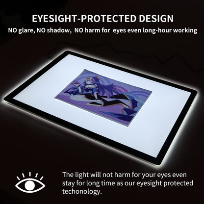 TOHETO A2 Light Pad Super Thin 7mm Portable Stepless Dimmable Brightness Large Light Box Copy Board for Diamond Painting Weeding Vinyl with 2 Multi-Functional Clips 12V 2A Adapter (23.7''x15.8'')