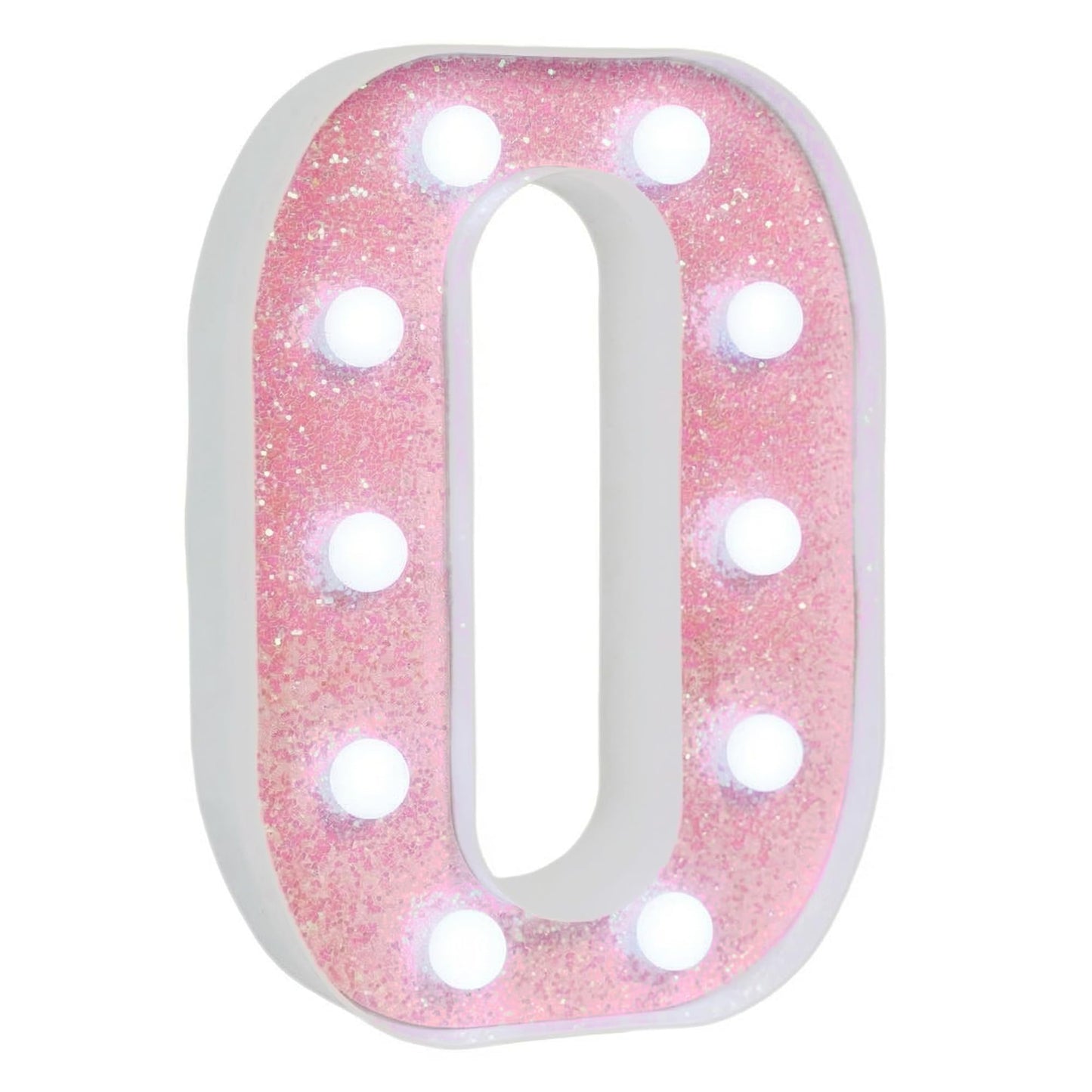 EUFONY Pink Glitter Marquee Light Up Letters, Battery Operated LED Letter Lights Signs for Pink Birthday Party Table Decorations, Wall Decor for Girls Bedroom, Initial Letter O with Cool White Lights